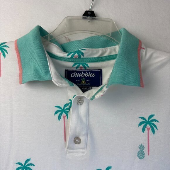 Chubbies shirt men XL Hawaiian Polo Golf pastel palm tree golf tee green pink - Picture 3 of 5